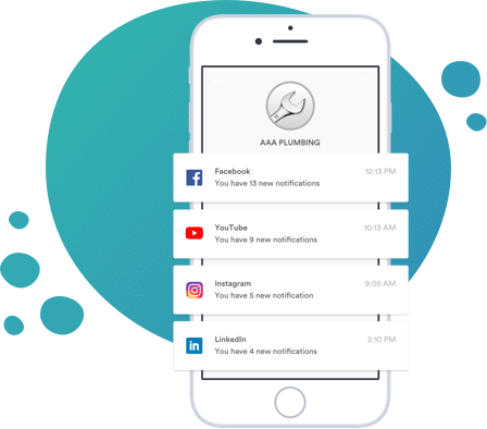 Facebook, Youtube, Instagram and LinkedIn phone notifications for AAA Plumbing