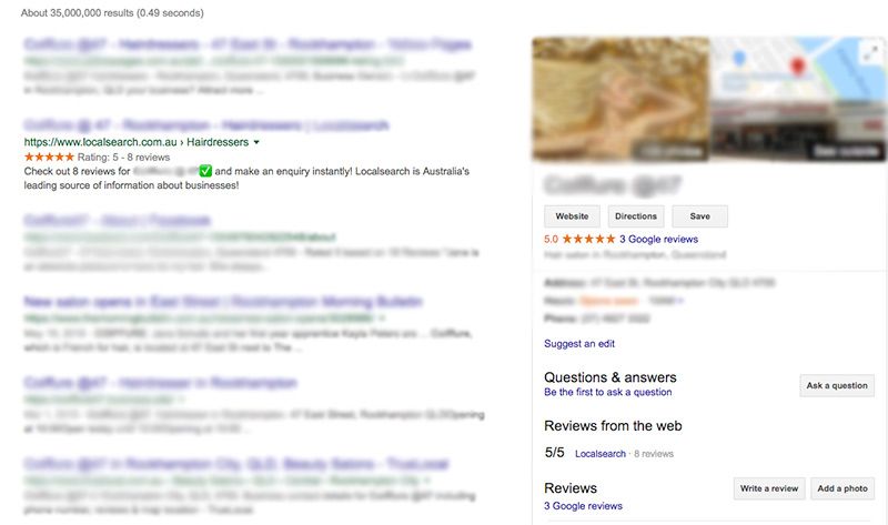 Reviews on Google SERP