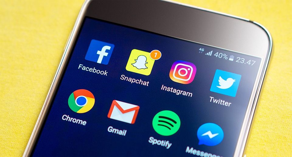 Phone with social media app icons