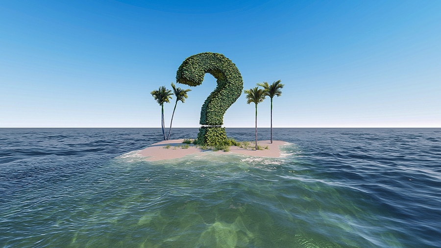 Question mark on an island