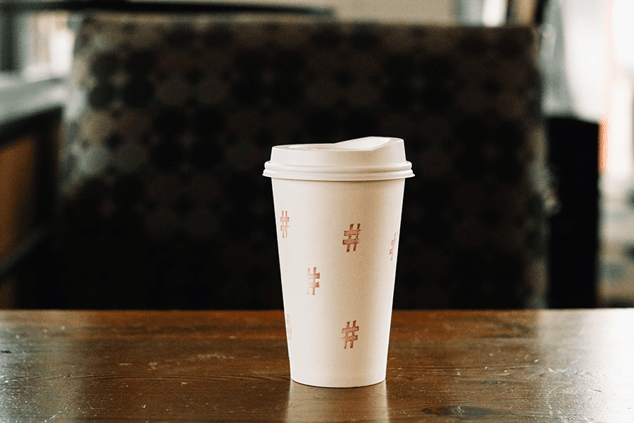 Hashtags on coffee cups