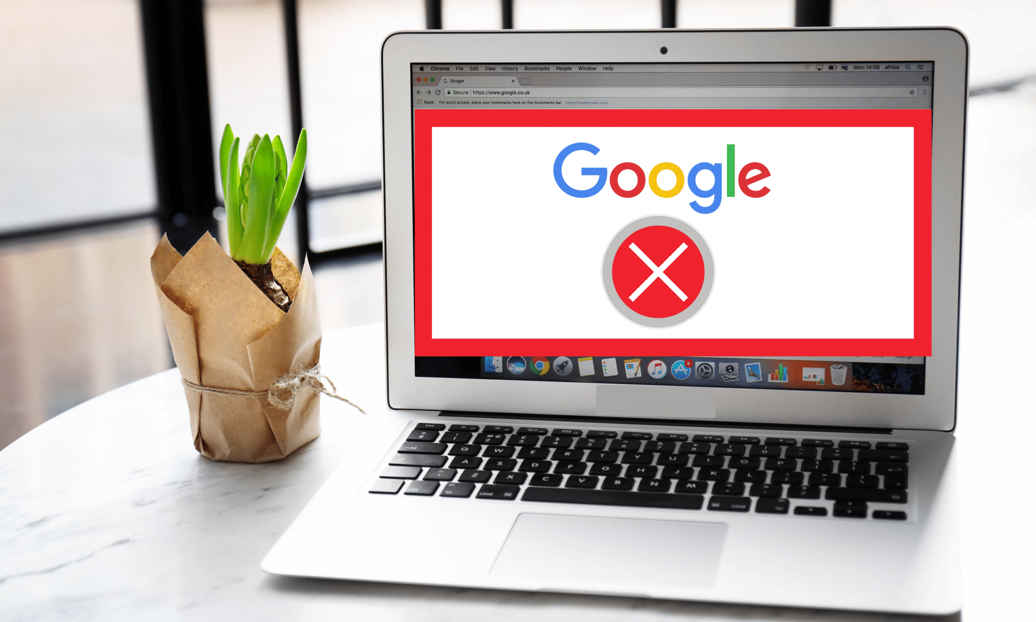 Google error on screen of laptop