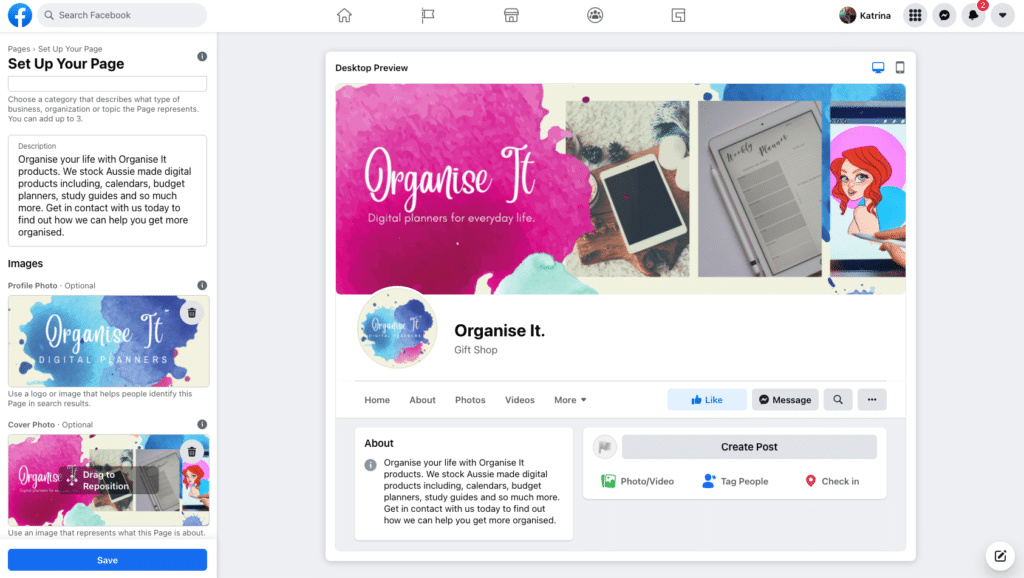 Setting up a business page for a small business step 2